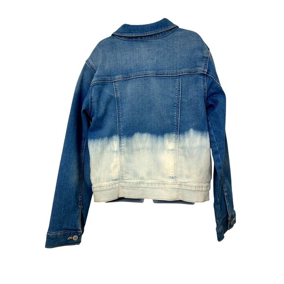 Old Navy Girls Denim Jacket Tie Dyed Ombré Blue L 10-12 Buttons Collar Pockets - Picture 2 of 11